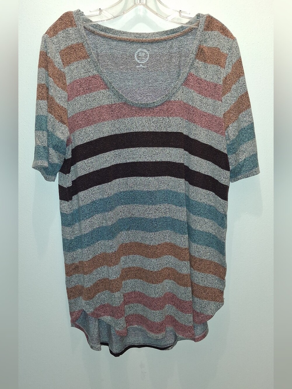 24/7 Maurices Striped Scoop Neck Women’s Top in Teal, Rust & Black